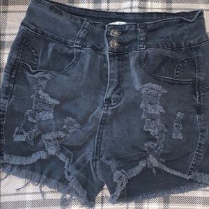 Black ripped jean shorts